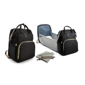 Multifunctional Diaper Bag with Baby Crib Black
